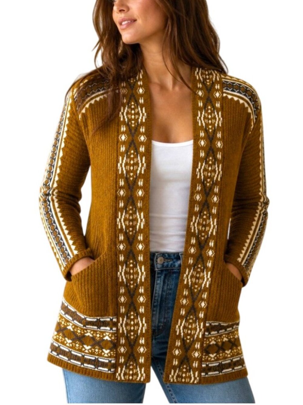 Lucky Brand Open Cardigan M Southwest Tribal Geometric